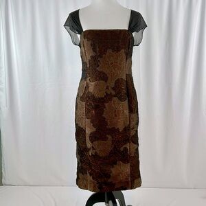Worth New York Jacquard Silk Blend Dress Chiffon Cap Sleeve in Copper size 8